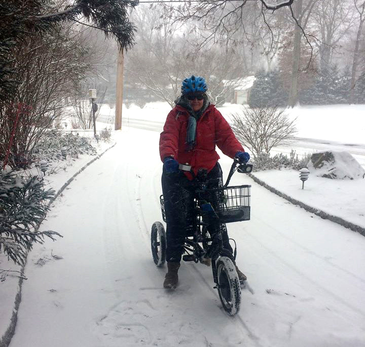 One of our Liberty Trike riders out in some light snow.