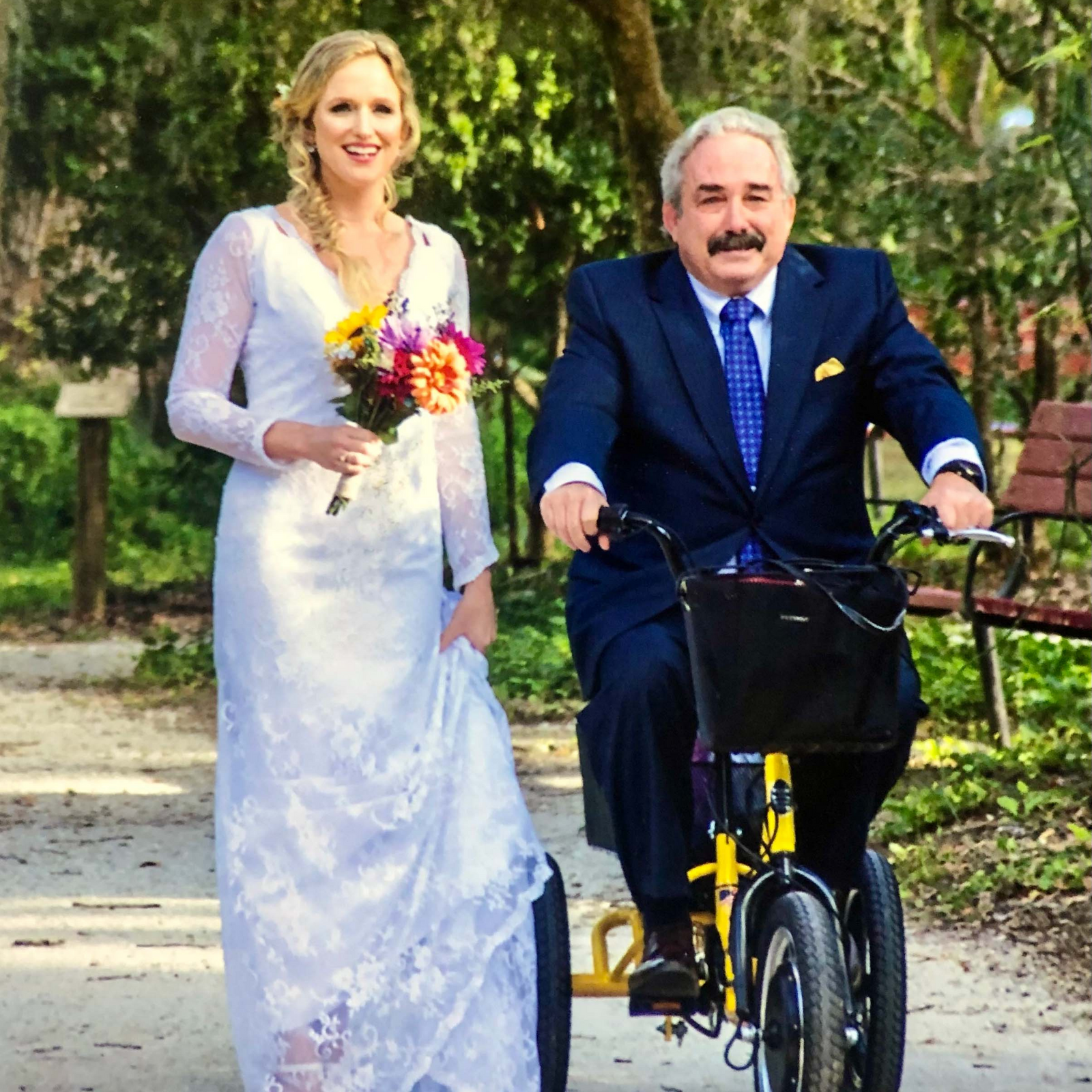 A long time customer, Bruce is riding his Liberty Trike and his daughter