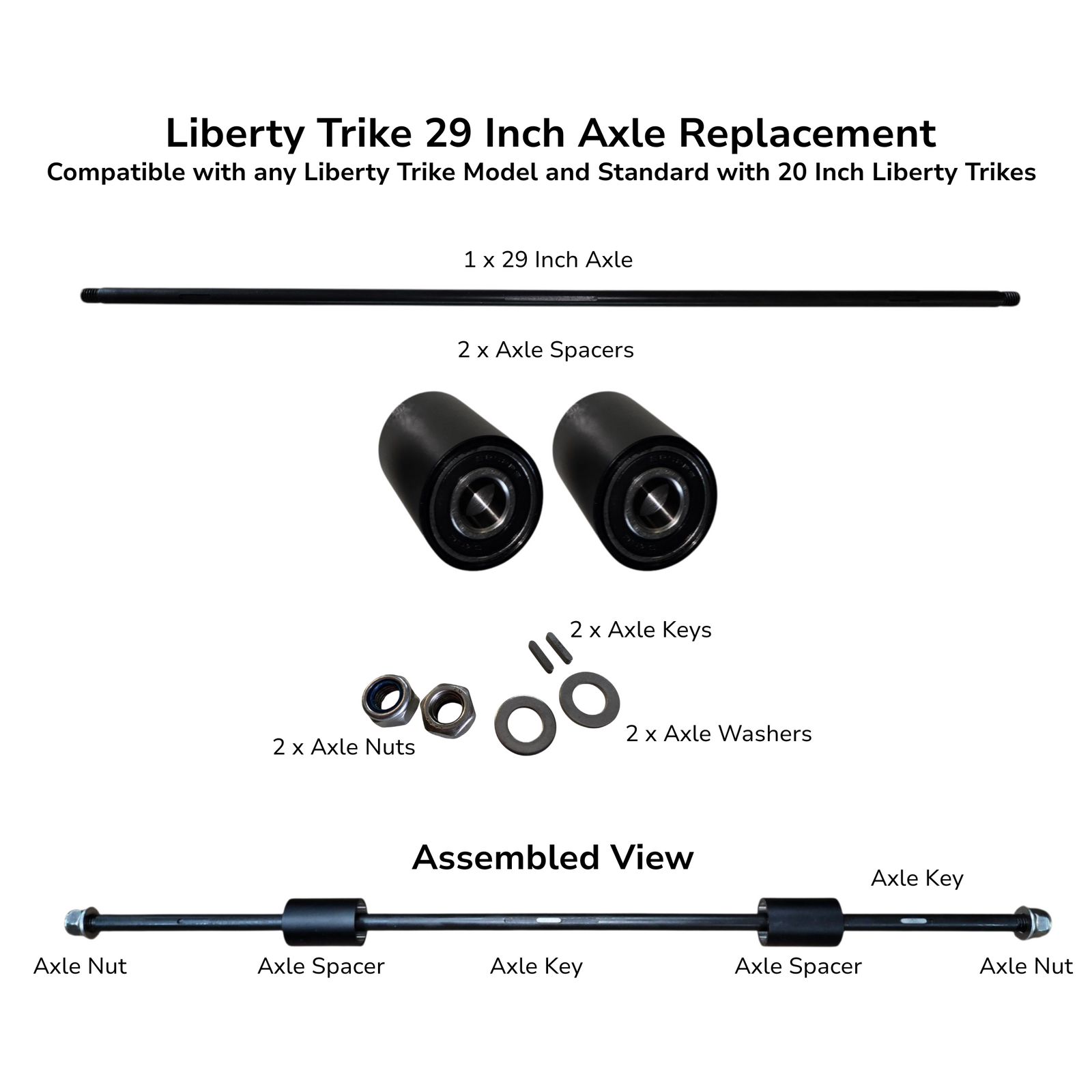 Liberty Trike 29-Inch Axle Replacement Kit (For 16-Inch Models)