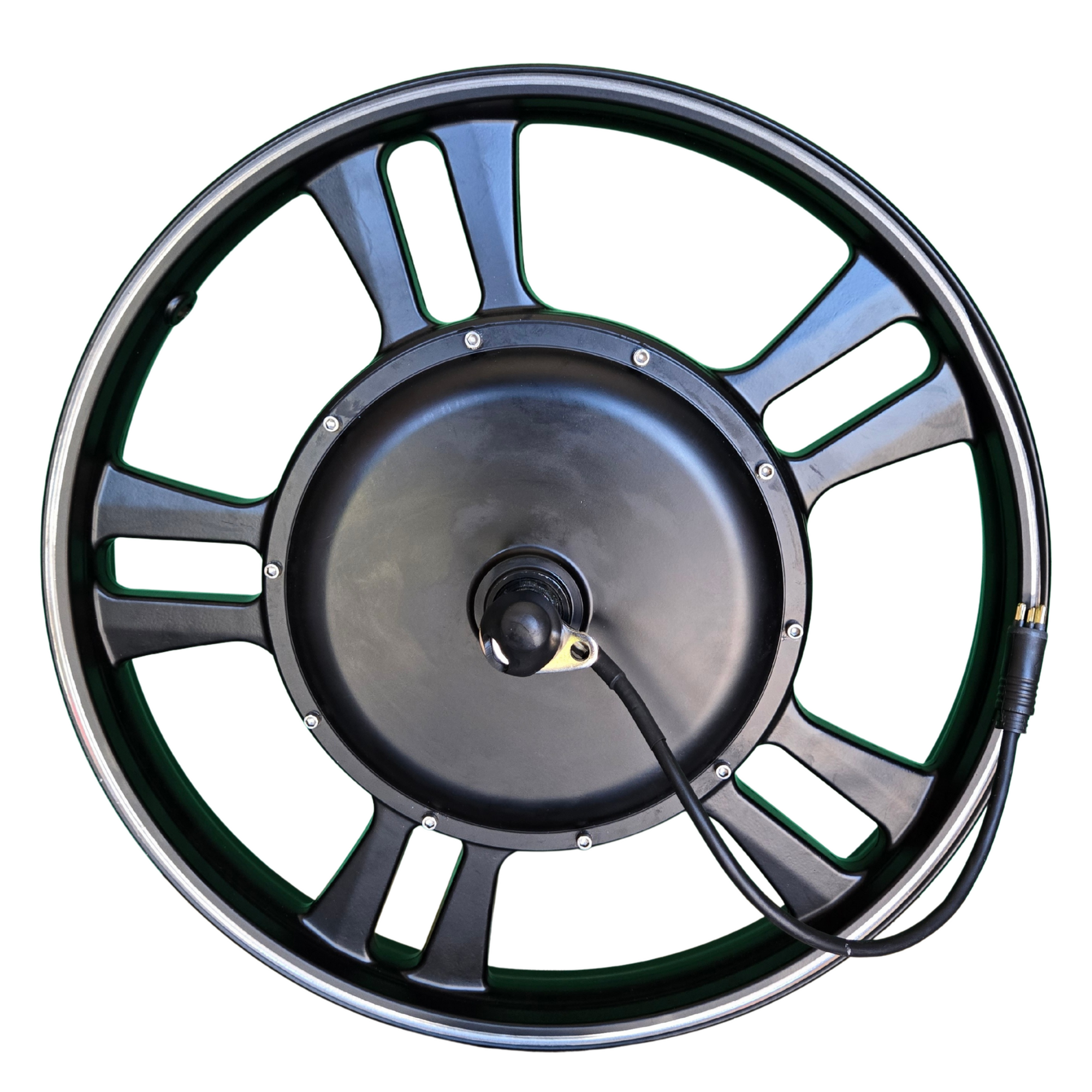 Liberty Trike front wheel motor replacement with disc rotor and cable sidedrive side
